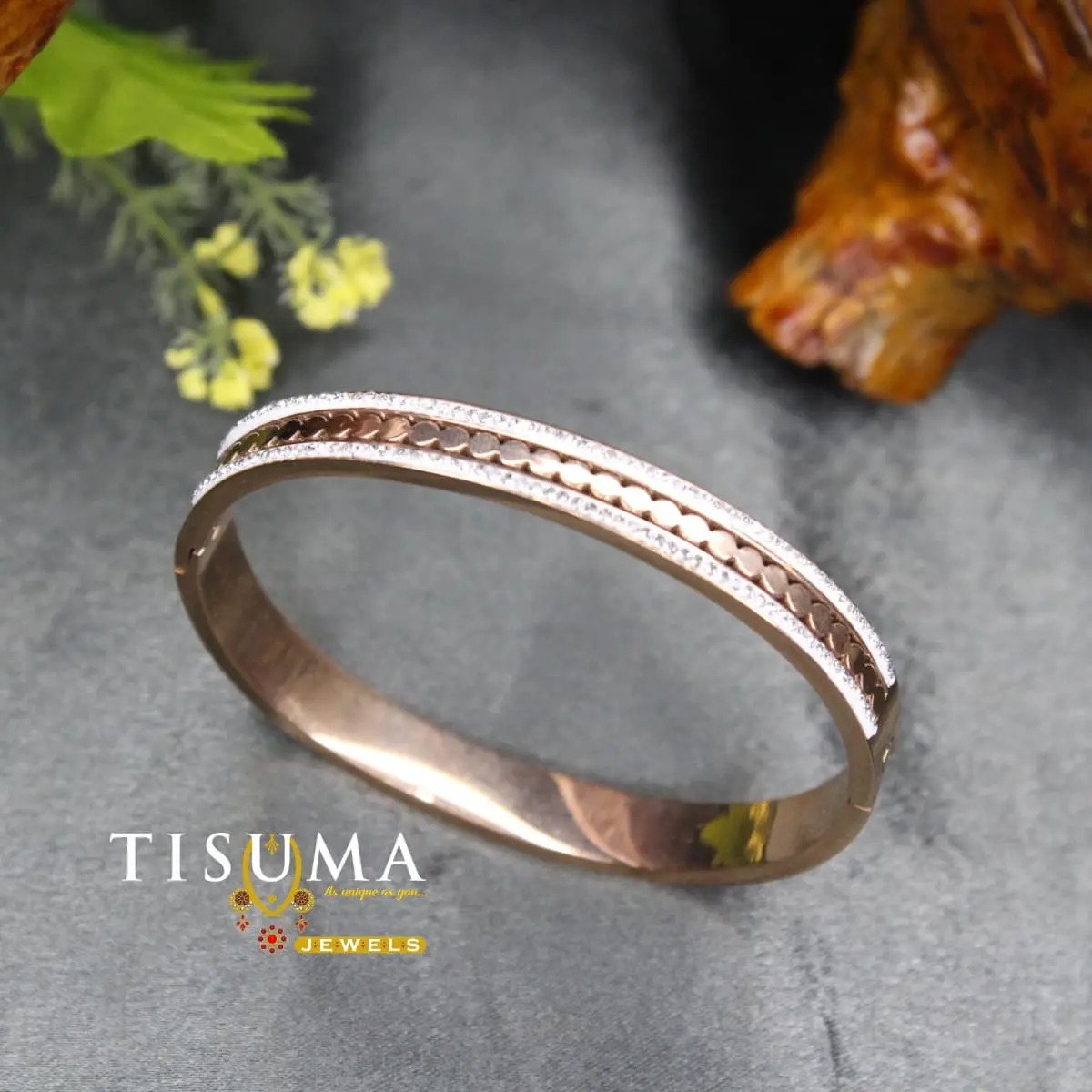 Honeycomb Scale Pavé Zircon Rose Gold Anti-Tarnish Kada Bangle